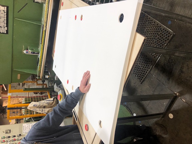 Large die cutting using steel rule dies.   We produce steel rule dies to die cut various materials.  We are showing filter material in this image.